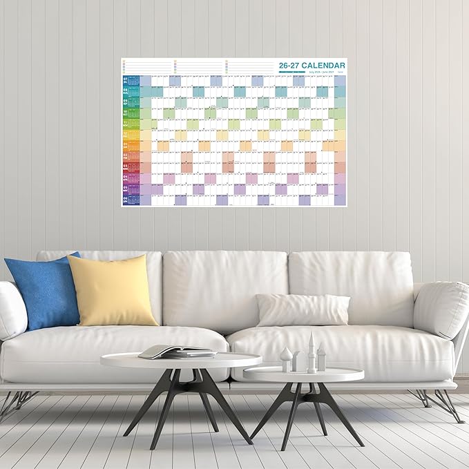 Yearly Wall Calendar 2026-2027 - Large Yearly Calendar 2026-2027, Jul 2026 - Jun 2027, 38.2'' x 25.2'' (Open), 12 Months, Thick Yearly Wall Calendar with To-do Lists, Notes, Stickers, All At One Page