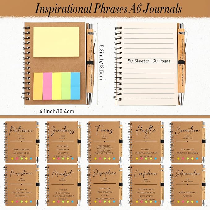 80 Pcs Motivational Inspirational Notebook Bulk with Notes Pen,Brown | Back to School Spiral Notebooks Inspirational Motivational Appreciation Gift for Students Teacher Employee Team Coworker