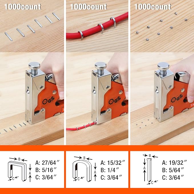 ValueMax Staple Gun, Heavy Duty 3-in-1 Manual Nail Gun with 3000 Staples, Upholstery Stapler for Wood, Furniture, Carpet, Carpentry, DIY, Wire, Decoration, Craft, Fixing Material, Decoration | Upholstery Stapler for Wood, Furniture, Carpet, Carpentry, ...