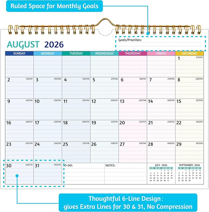 Wall Calendar 2026-2028 – Jul 2026 – Jun 2028, 2 Year Calendar 2026-2028, 11 x 8.5 In, 2026 Calendar 24 Months, Small Monthly Calendar with Ruled Blocks, Thick Paper, Holidays, To-dos ＆ Notes