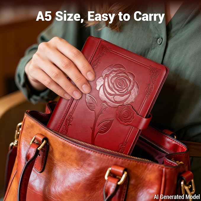 Aocii leather Journal for Women, A5 lined Daily Journal Notebook, Pretty Journaling for Writing, Hardcover Vintage Travel Journals, 224 Pages, Pen included (burgundy)