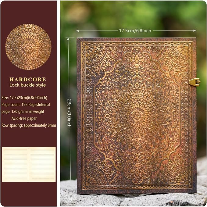 Retro 3D Red & Gold Foil Hardcover Journal - 192 Lined Pages, Inner Envelope Pocket - Writing Notebook & Travel Diary for Special Memories
