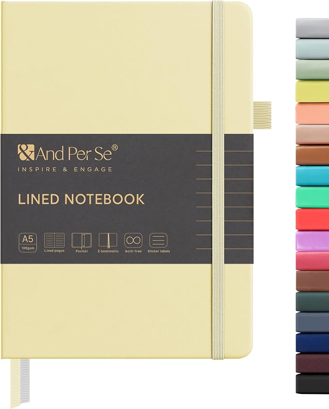 &And Per Se Lined Journal Notebook, 160 Pages, A5 5.7 x 8 inches College Ruled Thick Paper Notebook Journals for Writing, Hardcover Notebooks for Women Men Office School (1 Pack, Light Yellow)