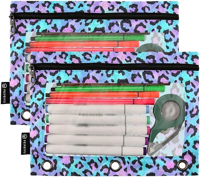 ALAZA Pencil Pouch for 3 Ring Binder Purple Leopard Print Spot