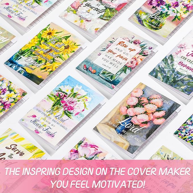Tatuo 24 Pack Christian Floral Notebooks for Women Religious Bible Verse Journals Flower Small Pocket Prayer Notepads with Scripture Inspirational Gifts for Faith Church Bible Study Office School
