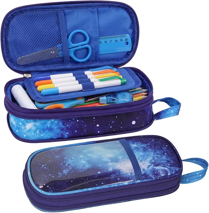 Bagseri Pencil Case for Boys - Expandable Cute Kids Pencil Case | Wide Opening Pencil Pouch Organizer for School Supplies, Cute Kids Pencil Case for Boys, Black Football