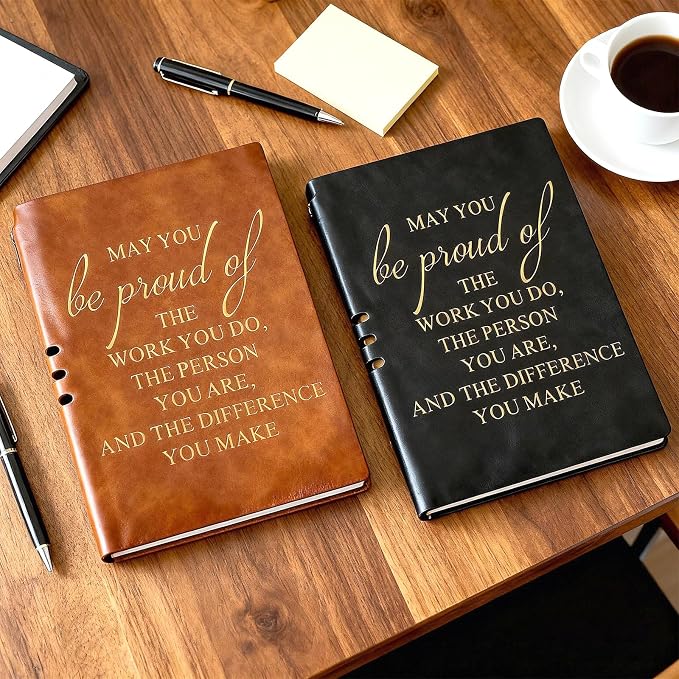 Notebooks Journal with Pens Sets, Christmas Employees Appreciation Gifts Bulk, A5 Leather Inspirational Notebook for Coworker Teacher Nurse Thank You Gifts, Brown