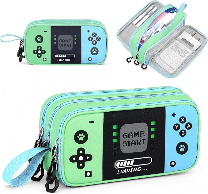 Pencil Case for Boys, Large Capacity Pencil Pouch with Zipper Compartments, Gamer Pen Bag Organizer for School Kids Teens