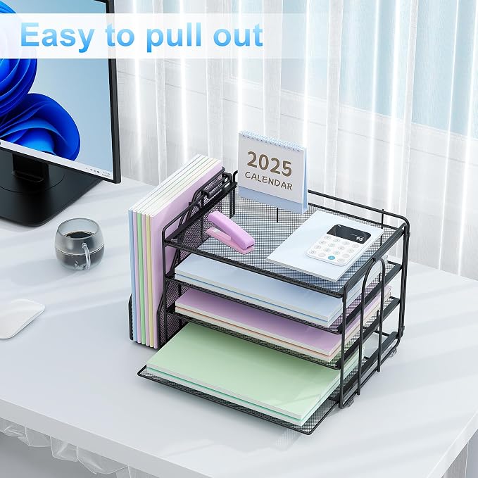 Spacrea Desk Organizers and Accessories, Paper Organizer for Desk with File organizer, Desk Accessories & Workspace Organizers for Catalog & Reference Racks (Black)