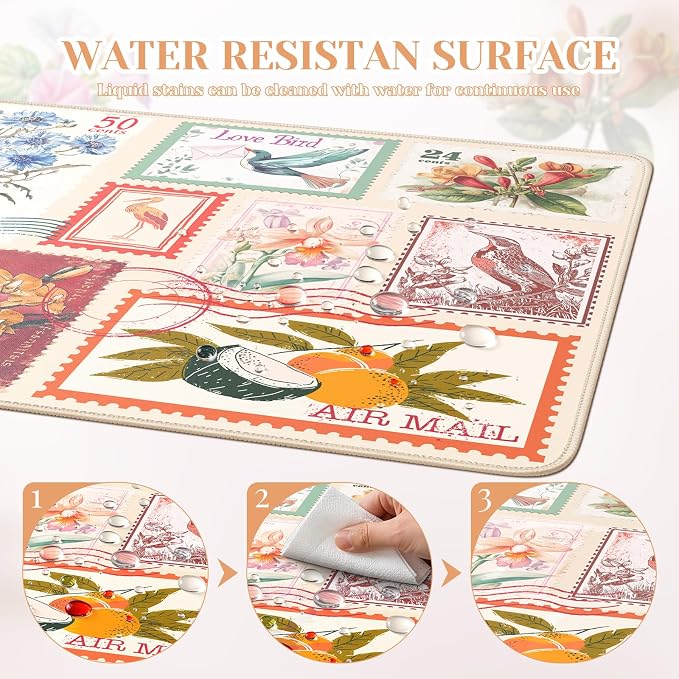 Vintage Floral Desk Mat, XXL Mouse Pad for Keyboard and Mouse, Aesthetic Collage Mousepad, Large Desk Mat for Desktop, Pink Cute Desk Decor Accessories