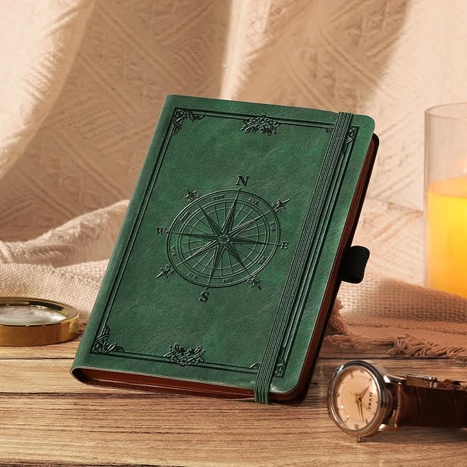 AHGXG Small Blank Pocket Notebook, 256 Numbered Pages, B6 (4.1'' X 5.7'') | Mini Journal, Vintage Soft Leather Hardcover, 80gsm Paper, for Men Women Work Office School (Dark green)