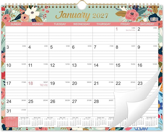 2027 Calendar - 2027 Wall Calendar, Jan.2027 - Dec.2027, 15" x 11.5" | 2027 Wall Calendar 12 Month, Twin-Wire Binding, Julian Dates, Large Block, Notes, To-do List, Thick Paper - Floral