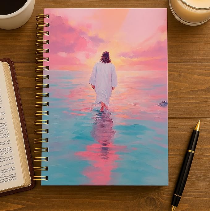 Jesus Christ Spiral Notebook, Jesus Christ Walking on Water, Church Notes Journal, I Will Walk With Christ LDS, Home & Office, Spiral Bound 5.5x8.3