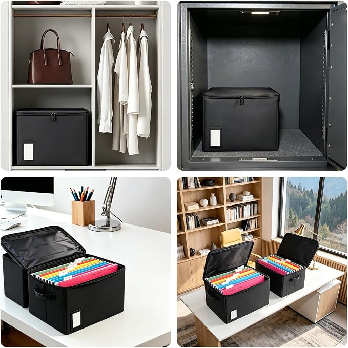 Fireproof File Box with PVC Slides for Hanging Folders, Collapsible Document Organizer Box for Home Office, Fireproof Filing Cabinet Storage Case, File Organizer for Large Legal Letter Documents