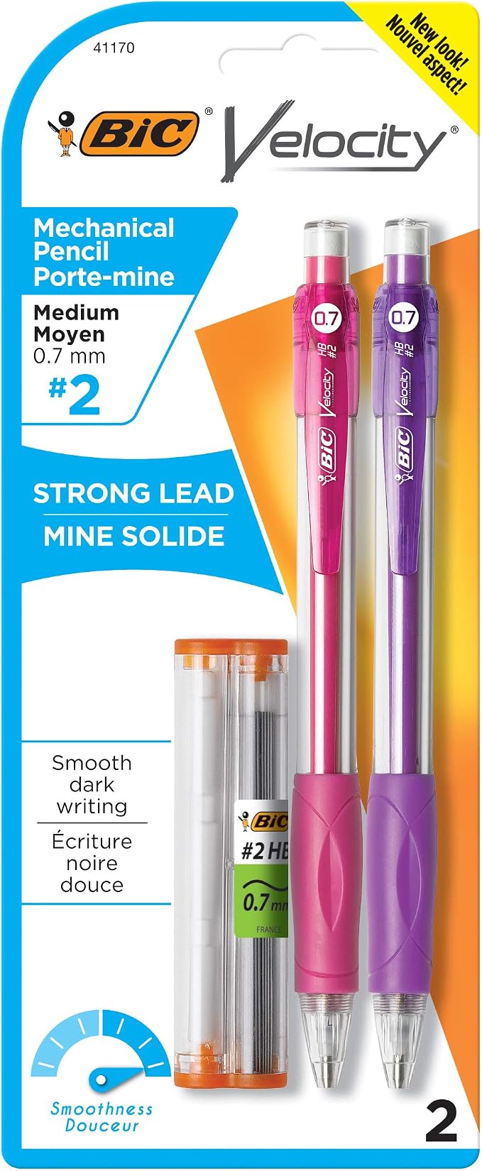 BIC Velocity Original Mechanical Pencil, Medium Point (0.7mm), Smooth Dark Writing, 2-Count (Pack of 2)