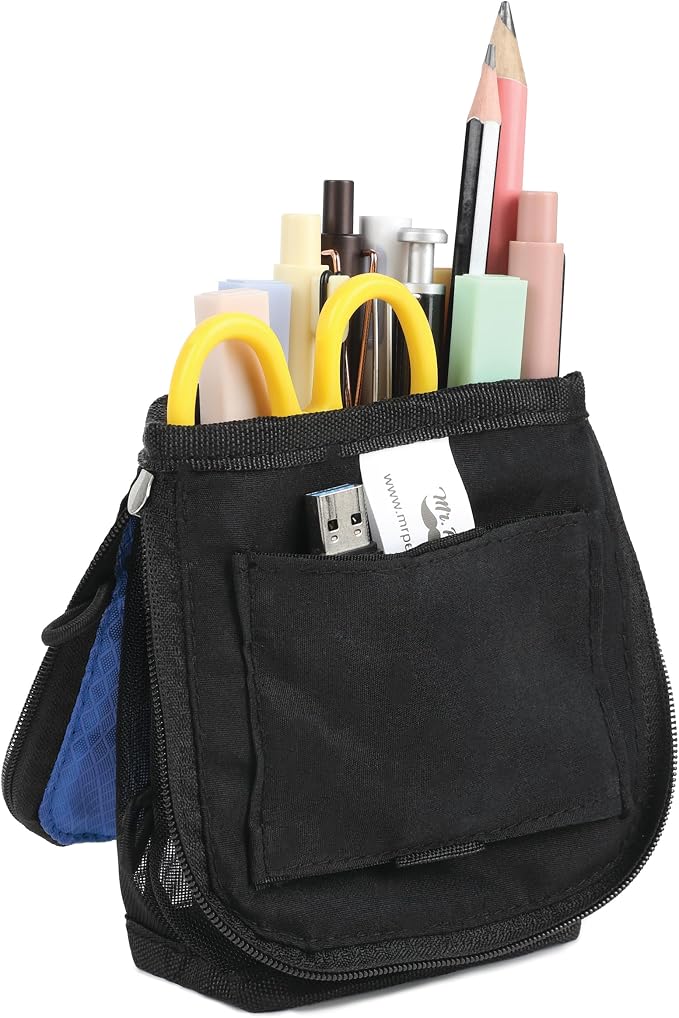 Mr. Pen- Standing Pencil Case Pouch, Sit & Lay Mesh-View Design | Black & Blue, Interior Pocket & 2 Elastic Binder Loops, Cute Pencil Case for Girls and Boys