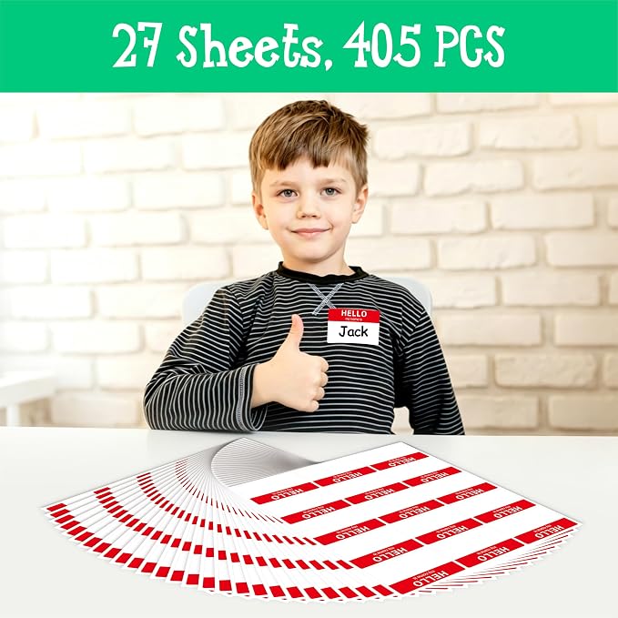 405 PCS Name Tag Stickers, Self-Adhesive Name Labels Writable Hello My Name is Stickers for Kids, Students, School Supplies, Office, Home (3" x 2")