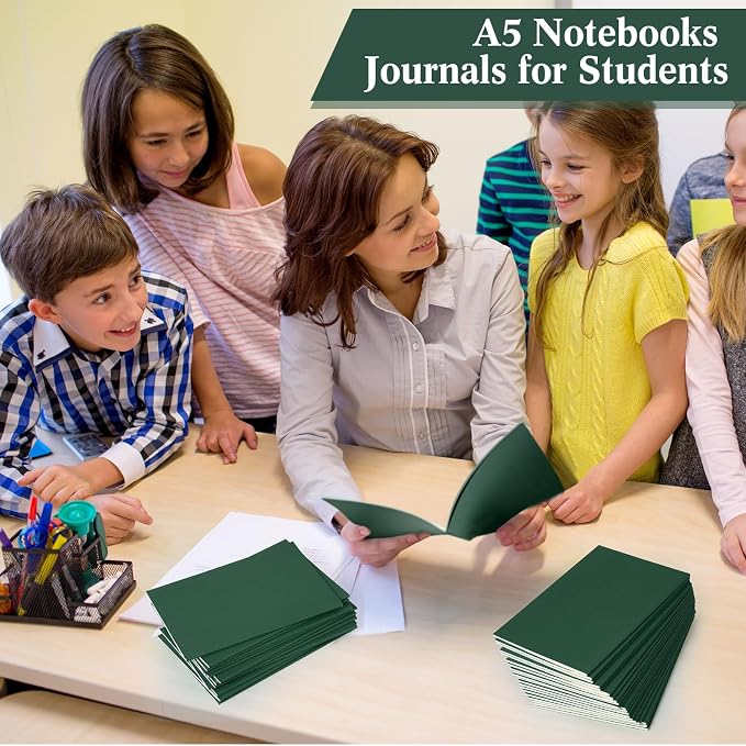 Mimorou 100 Pcs Journals Notebooks Bulk - Kraft Softcover A5 Small Notebooks 5.5 Inch x 8.3 Inch Notepads with 60 Page 30 Sheet for Writing Sketch Travel Office Supplies (Green,Unlined)