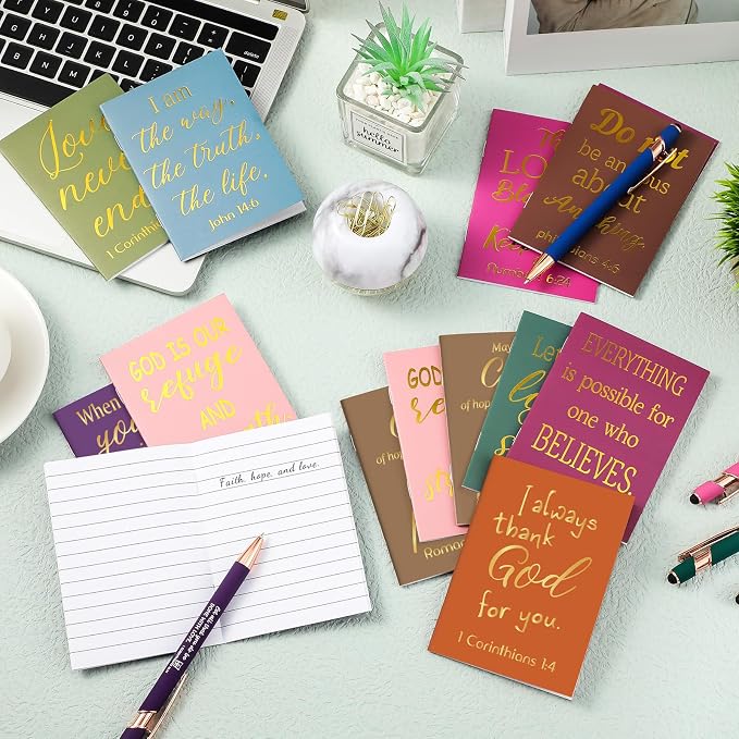 Estune 48 Pcs Christian Gifts for Women Bible Pens Notepads Gift Set Ballpoint Pen Notebook Inspirational Quotes Christian Pen Bible Motivational Gift for Church Coworker (Simple Style)