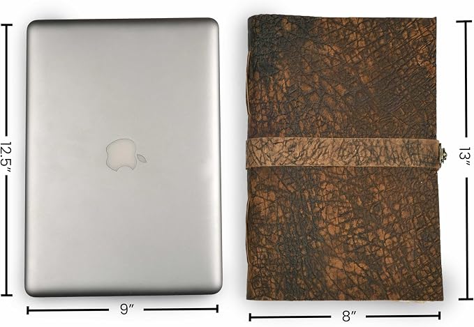 LEATHER VILLAGE Leather Bound Vintage Journal for Women & Men - Book of Shadows - Lock Closure - 200 Pages of Antique Deckle Edges Handmade Watercolor Paper - Distressed Brown - 13X8 inches