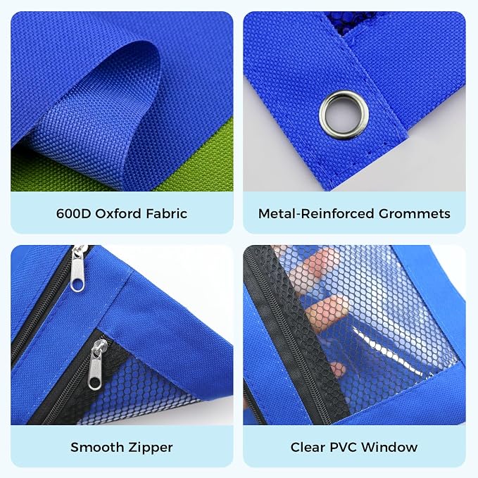 Pencil Pouch for 3 Ring Binder, Pencil Case Bag with Zipper, 600D Fabric Pencil Pouch Holder Accessories, Clear Window Pencil Case Aesthetic Back to School Organizer Pockets for Boy Girl (Blue)