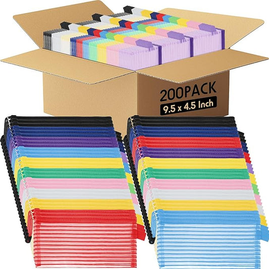 Zhehao 200 Pieces A6 Mesh Zipper Pouch Bulk Mesh Bags with Zipper Waterproof Small Pencil Pouches for Office Supplies Organization 9.4 x 4.5 Inches(Bright Colors)