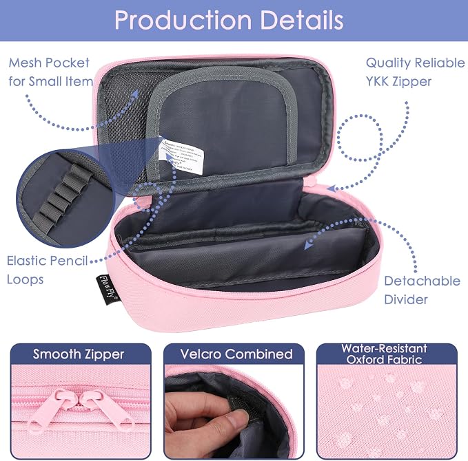 FlowFly Large Capacity Pencil Case for Kids, Boys & Girls – Zippered Multi-Functional Pen Pouch, Soft & Portable Pencil Bag for School, Teens, Students, Pink