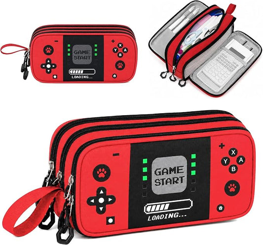 Pencil Case for Boys, Large Capacity Pencil Pouch with Zipper Compartments, Gamer Pen Bag Organizer for School Kids Teens