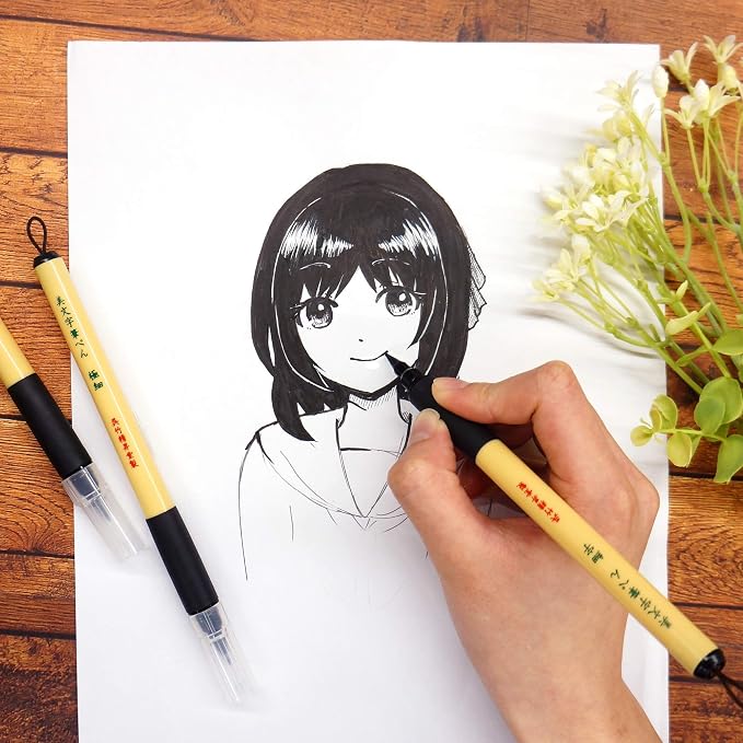 Kuretake Bimoji Brush Pen, 5 pcs set (Extra Fine, Fine, Medium, Large, Medium Brush), great for Calligraphy, Hand lettering and Illustration, for Beginners and Professional, Made in Japan