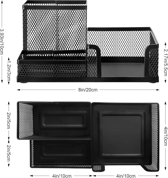Comix Mesh Pen Pencil Holder Desk Organizer, 3 Compartment Wire Desktop Pen Pencil Cup Caddy Office Supplies Sticky Notes Holder for Home Office School, Black