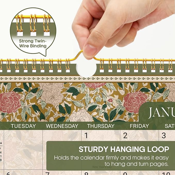 Calendar 2026-2027, Monthly Wall Calendar Runs Until June 2027, 11.5" x 14.8", Spiral Binding Hanging Wall Calendar, Perfect for Home or Office,Floral Borders