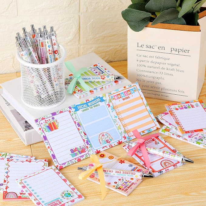Eaasty 48 Pcs Social Worker Graduation Gifts for MSW BSW DSW PhD Inspirational Notepads and Ballpoint Pens with Ribbon Social Work Thank You Gifts Bulk for Staff Coworker Doctor Teachers Student