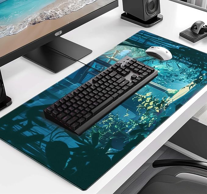 Tropical Plants XL Extended Gaming Keyboard Pad Computer Non Slip Mouse Pad | Large Extended Mouse Pad; Full Desk Coverage; Waterproof Coating; Stable Anti-Slide Base For Gaming, Office, Study Daily Use