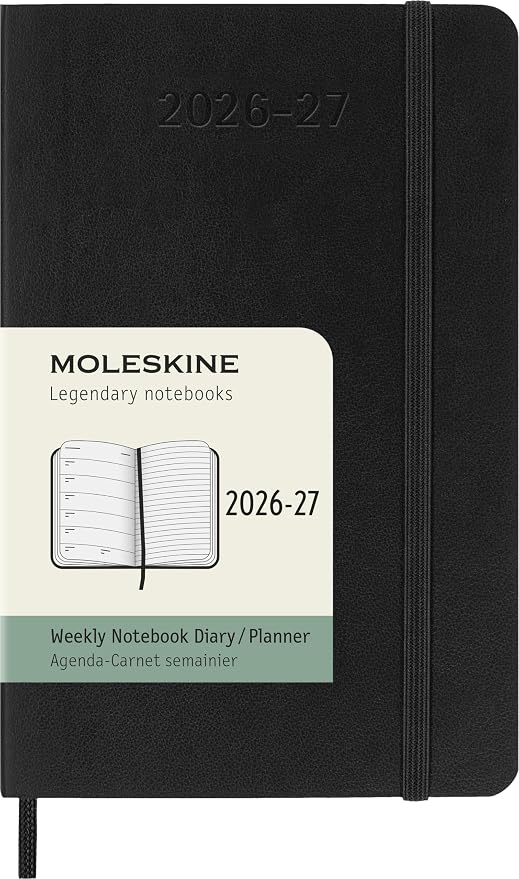 Moleskine 2026-27 18-Month Weekly Planner, Pocket, Black, Softcover | July 2026-December 2027 Pocket 208-page weekly planner with weekly spreads, ruled notes pages, stickers, and pocket.