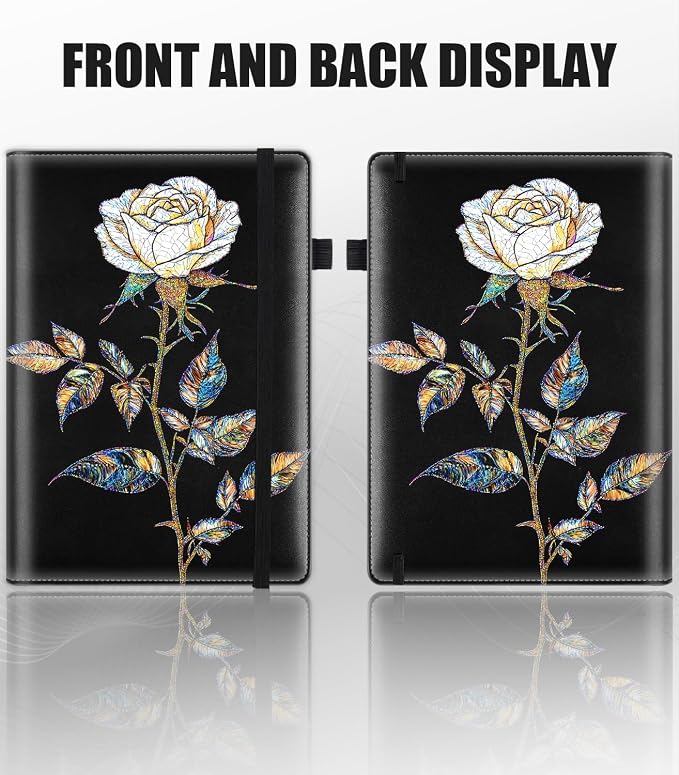 Hardcover Executive Notebooks, A5 PU Leather Lined Journal Notebook, 200 Pages Thick Paper Subject Notebooks for School,Work,Home Writing Business Notebook, Diary Book ，Stained Glass Rose Flower