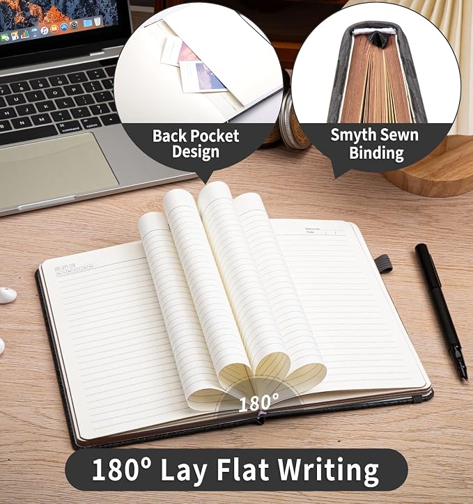 A5 Lined Journal Notebook for Women Men, Tree Ring Leather Journals for Writing, 200 Pages Thick Paper, Daily Journal Notebook for Work, School, Note Taking, Business, Travel, College Ruled