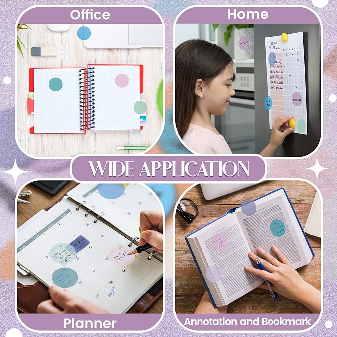Sabary 500 Sheets Transparent Sticky Notes Round Translucent Sticky Notes Tabs Colorful Page Flags Stickers Clear Book Markers Bible Journaling Office Back to School Supplies(1.75 Inch,Stylish)