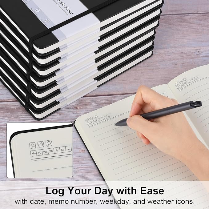 ZCZN 8 Pack Hardcover Journal Notebooks, 5.5"x8.3", Hardcover, Black, A5 Lined Journals for Notes-taking,Writing,Diary, Ruled Journaling Notebooks for Work School Travel Home