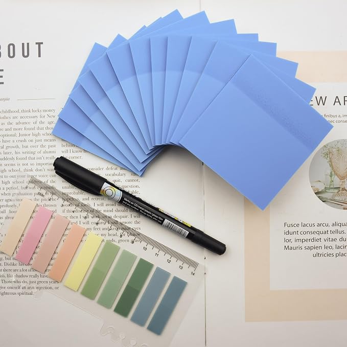 YOUDEFUL 800Pcs Transparent Sticky Notes, Bright Blue Clear Sticky Notes, 3"x3" Waterproof Translucent Sticky Note Pads, Index Tabs, Clear Post it Notes for Bible Study, See Through Sticky Notes