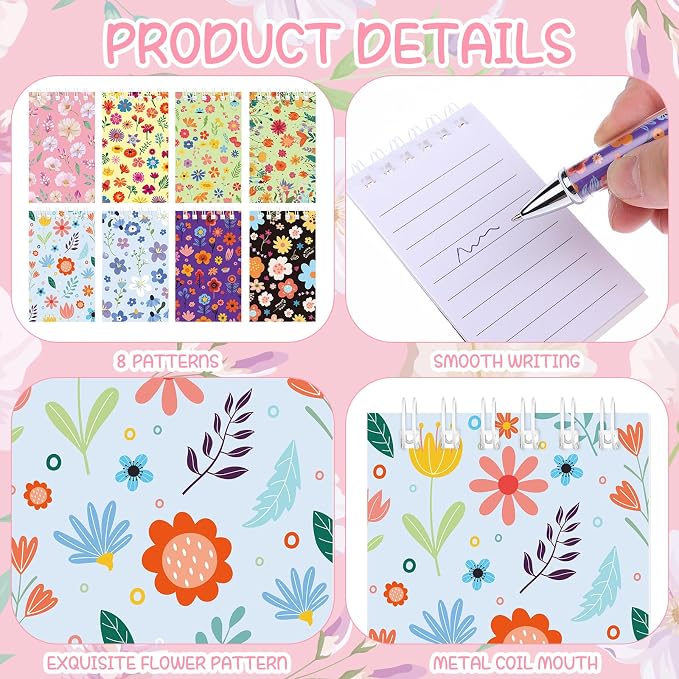 48 PCS Floral Pens Flower Ballpoint Pens Flower Notepads Set Back to School Gift Employee Gifts School Office Supplie, Wedding Favors, Floral Design, Bridal Shower Office Home Party Present Giving