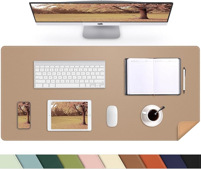 AFIING Cork Desk Mat, Dark Apricot, 35.4" x 17", Desk Pad Protector | Dual-Sided Cork & PU Leather, Waterproof, Non-Slip for Mouse, Writing, Office, Home