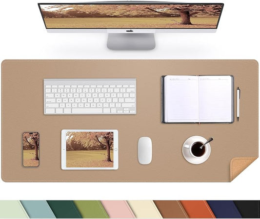 AFIING Cork Desk Mat, Dark Apricot, 35.4" x 17", Desk Pad Protector | Dual-Sided Cork & PU Leather, Waterproof, Non-Slip for Mouse, Writing, Office, Home