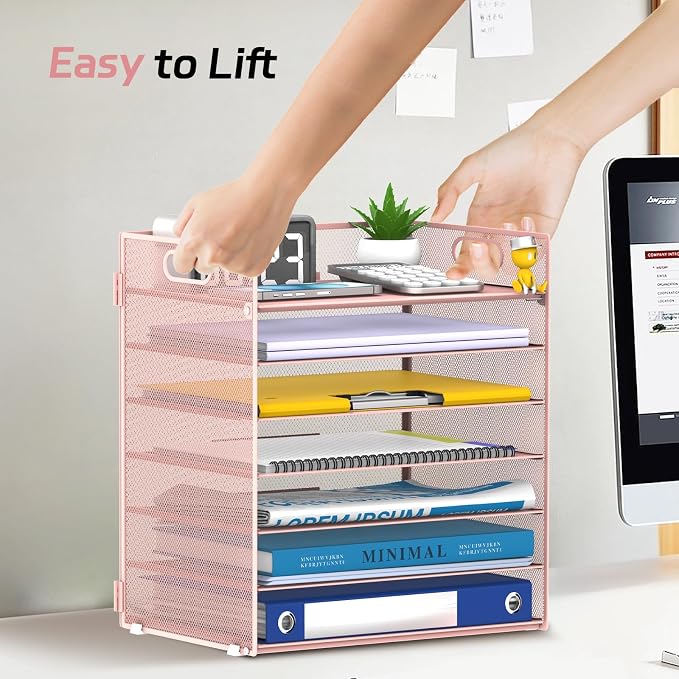 7 Tier Paper Organizer for Desk with Letter Trays & Handle | Black Desk File Organizer with Handle for Sorting Papers, Files, Folders, Mail, Bills and Office Supplies