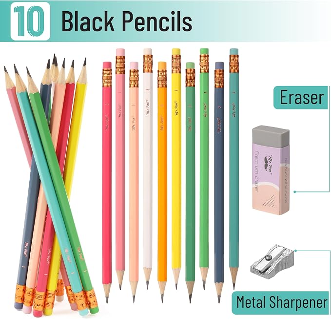 Mr. Pen- Pencils #2 HB, 10 Pack, Black Lead, Vibrant Wooden Barrels | Pencils Set for Gift