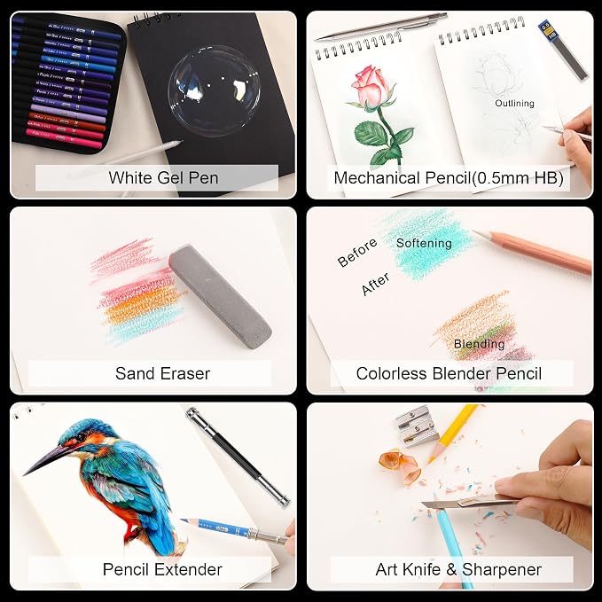 HIFORNY 80 Colored Pencils Set for Adults Coloring – 72 Colors Coloring Pencils with Extras,Artists Soft Core,Drawing Pencils Art Craft Supplies for Adults Beginners