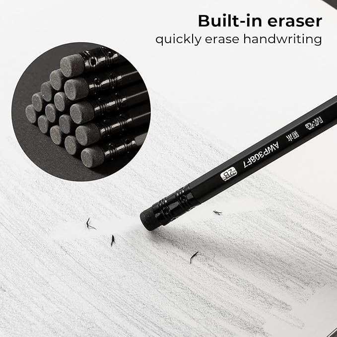 M&G Wood-Cased 2B Pencils, 24 Pack Pre-Sharpened Pencils with Top Erasers, Bulk Black Pencils for School Teacher Supplies, Writing, Drawing and Sketching