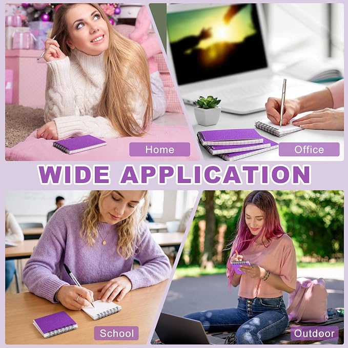 Tenceur 6 Pcs Pocket Notebook Small 3x5 Inch Glitter Purple Top Spiral Notepads Bound Notebook with Lined 120 Pages Mini Memo Pads for Office College Nurse Essentials Back to School Gift
