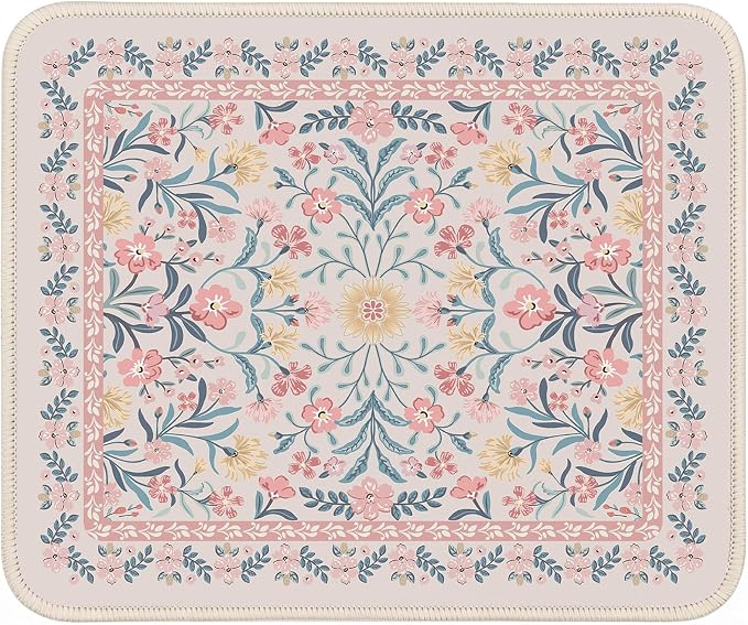 iCasso Aesthetic Small Floral Mouse Pad, Pink Mini Portable Travel Mousepad, Anti-Slip and Comfortable Cloth Mouse Mat 7.9"x9.5" with Stitched Edges for Computer, Laptop, Office, Home(Pink Floral)