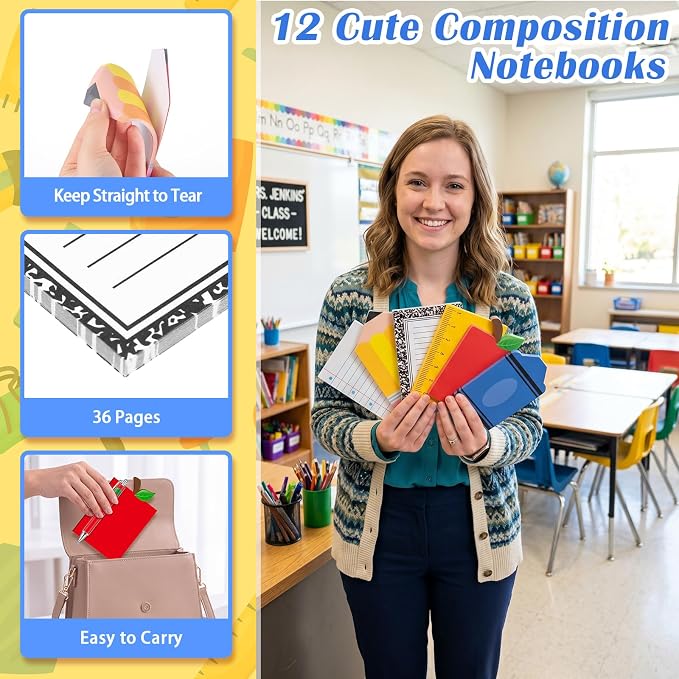 Eaasty 24 Pcs Back to School Teacher Gifts Bulk Cute Composition Notepads and Ballpoint Pens with Ribbon Inspirational Thank You Gifts for Teacher, Student, Staff, Coworker