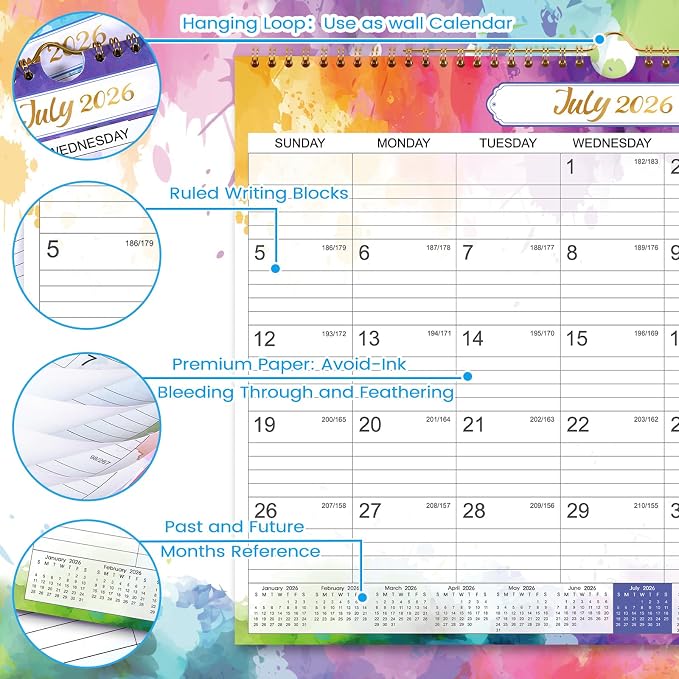 2026-2027 Wall Calendar - 2026-2027 Calendar, 18 Months Calendar, Jul.2026 - Dec.2027, Monthly Calendar with Julian Date, 15 x 11.5 in, Twin-Wire Binding, Great for Hanging on The Wall, Color Design